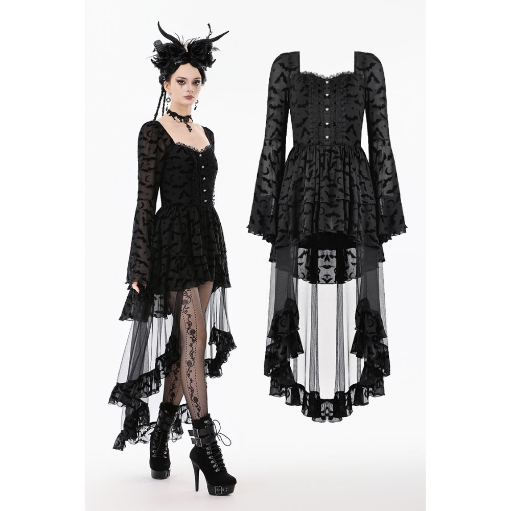 Dark in Love - Star & Moon Gothic Lolita Bat Hem High low dress - Black